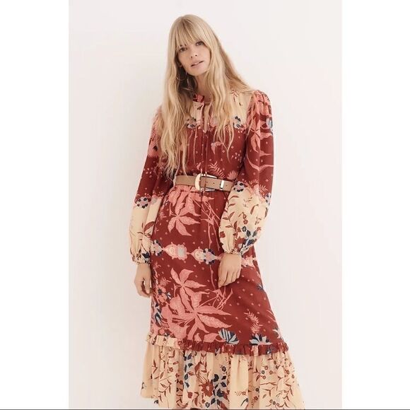 NEW Anthropologie Othilia Carmela Floral Flounce Ruffled Maxi Dress Small Petite - Picture 5 of 10